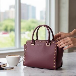 Michael Kors Maroon Studded Satchel
